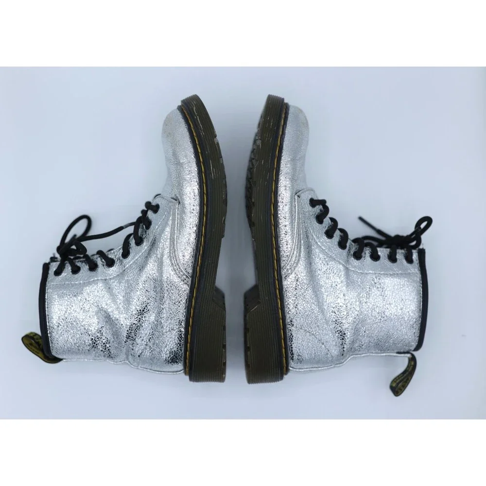 Dr Martens GIRLS Big Kid Boots Crinkle Metallic Silver size US 3 Disco